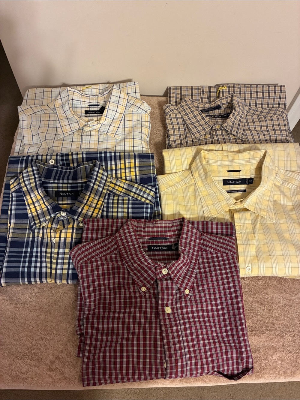 Lot of 5 XXLT Nautica Men’s Plaid Button-Down Shirt - Yellow, Blue, Red Options